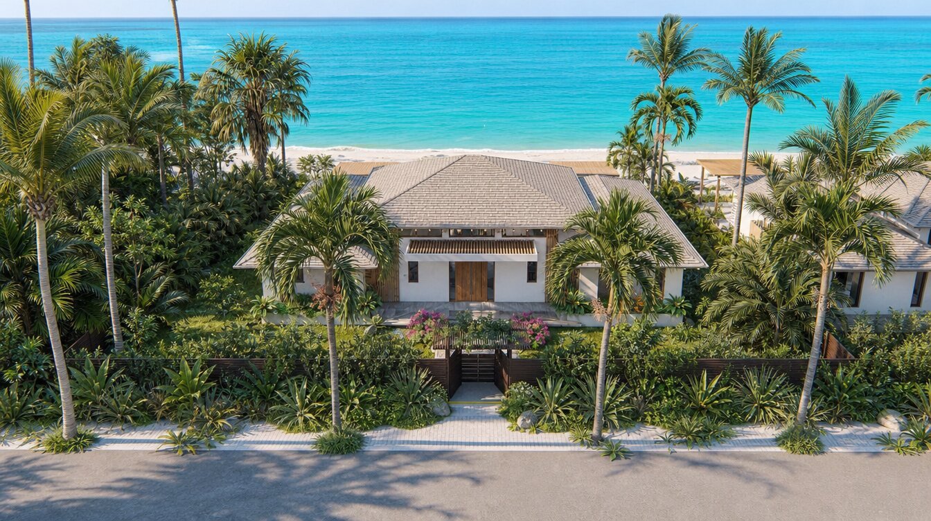 Aerial view of an Oceanfront Villas residence in Blue Hills, Turks and Caicos